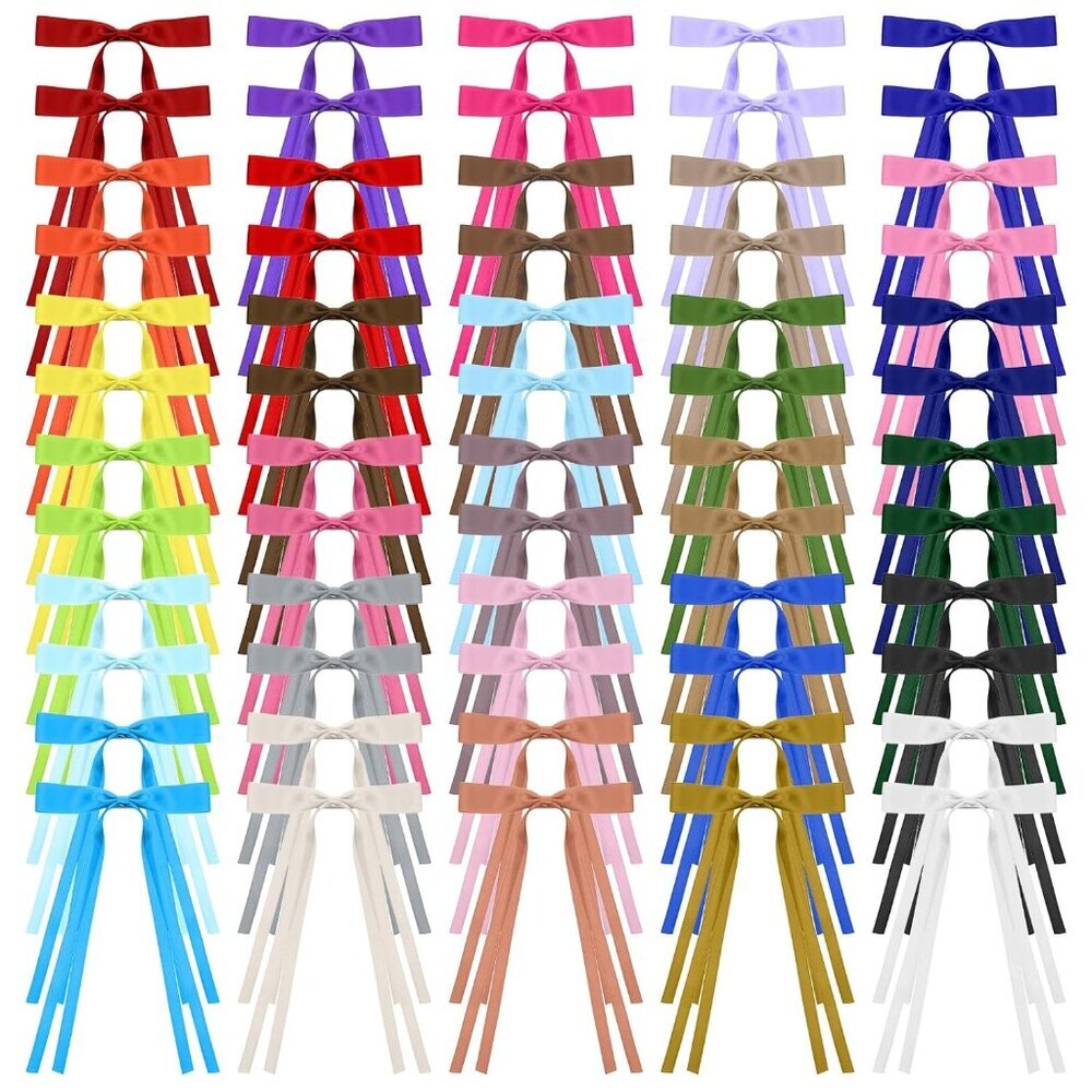 60 Pcs Hair Bow Clips Satin Ribbon Long Tails For Women Girls Stylish